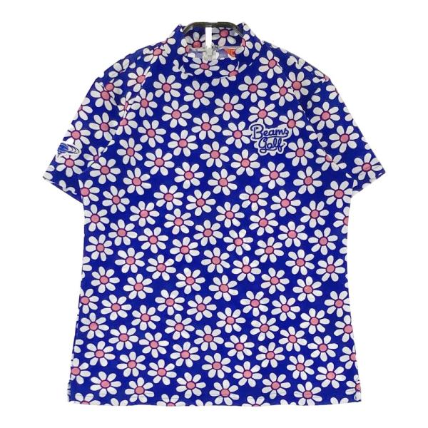 サイズ：M BEAMS GOLF ビームスゴルフ  ハイネック 半袖Tシャツ 花 総柄 パープル系 [240101492336] ゴルフウェア メンズ ストスト BEAMS GOLF ビームスゴルフ ハイネック 半袖Tシャツ 花 総柄