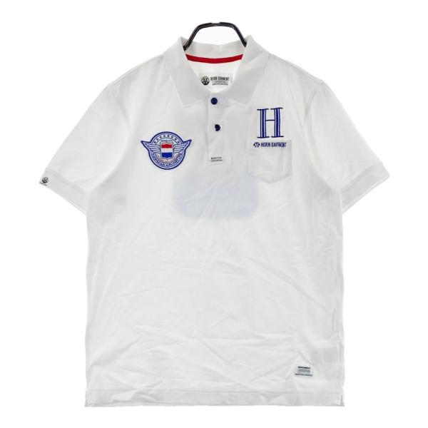 【美品】 HORN GARNENT メンズ 半袖 ポロシャツ サイズ48 HORN GARMENT GMT ホーン ガーメント 半袖ポロシャツ ホワイト系