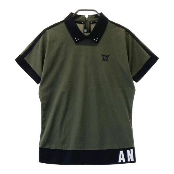 超美品】アニューゴルフ 襟付半袖シャツ カーキ×黒 襟スタッズ ANEW 超