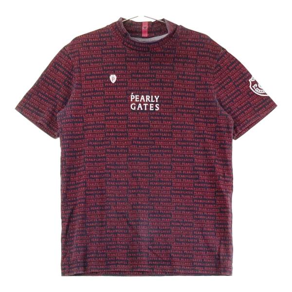PEARLY GATES パーリーゲイツ モックネック半袖Tシャツ ロゴ総柄 PEARLY GATES パーリーゲイツ モックネック半袖Tシャツ ロゴ総柄