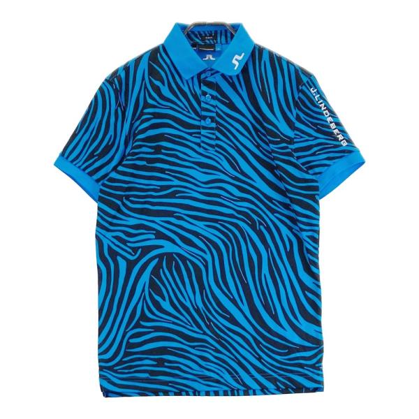 美品▲J.LINDEBERG 半袖ポロシャツ ゴルフウェア Mサイズ ゼブラ柄 J.LINDEBERG（ジェイリンドバーグ） 半袖ポロシャツ ゼブラ柄 ブルー系