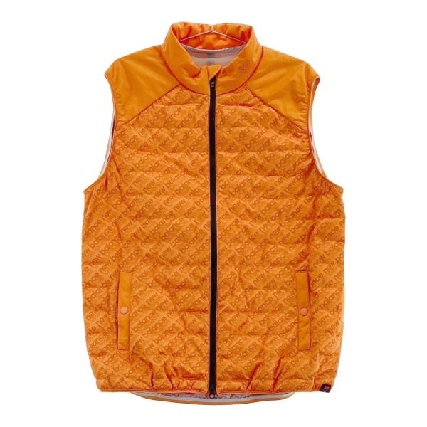 ニューバランスゴルフ 中綿 ベスト オレンジ 総柄 n NEW BALANCE GOLF ニューバランス 中綿切替 ジップベスト ロゴ柄