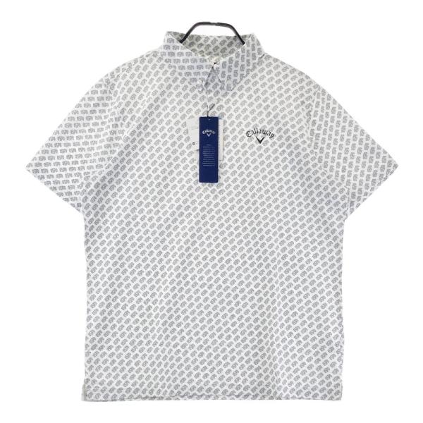サイズ：3L CALLAWAY キャロウェイ  半袖ポロシャツ ボタンダウン 総柄 ホワイト系 [240101454679] ゴルフウェア メンズ ストスト Callaway 【新品】CALLAWAY キャロウェイ 半袖ポロシャツ ボタン