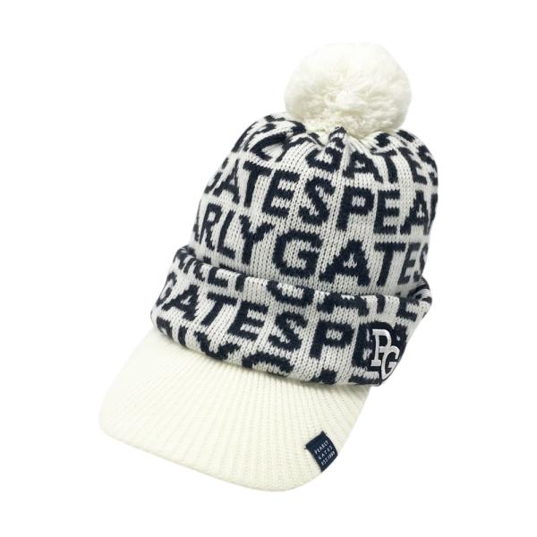 パーリーゲイツのニットです PEARLY GATES パーリーゲイツ ニットキャップ ロゴ総柄 ホワイト