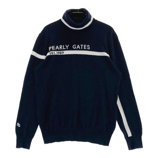 未使用タグ付き　パーリーゲイツ　ニット　セットアップ　タートルネック　花柄　総柄 PEARLY GATES パーリーゲイツ タートルネック ニットセーター ネイビー