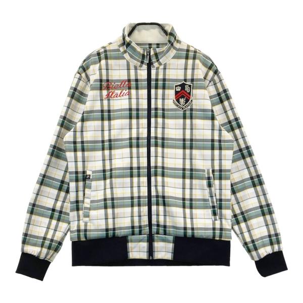 サイズ：L FILA GOLF フィラゴルフ  長袖 ジップジャケット 刺繍 チェック柄 グリーン系 [240101437886] ゴルフウェア メンズ ストスト FILA GOLF フィラゴルフ 長袖 ジップジャケット 刺繍 チェック柄