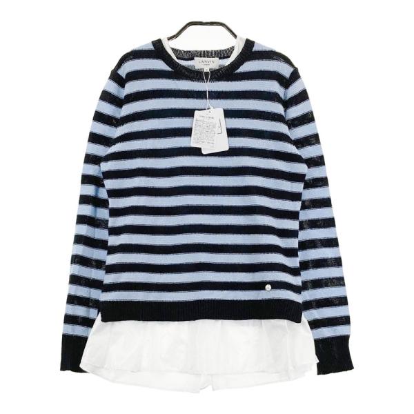 【新品】LANVIN SPORT ランバン スポール  ニットセーター ボーダー柄 ブルー系 38 ゴルフウェア レディース