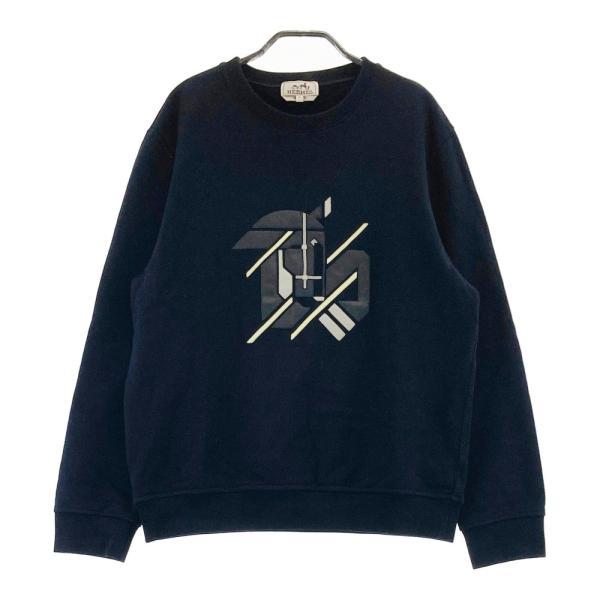HERMES エルメス スウェット レザーパッチ ネイビー系 M メンズ