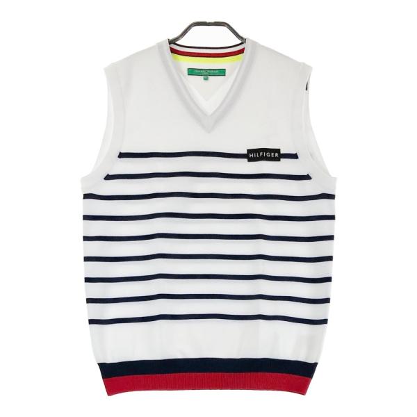 サイズ：LL   GOLF トミー ヒルフィガーゴルフ THMA931 ニットベスト ボーダー柄 ホワイト系 [240101419169] ゴルフウェア メンズ ストスト TOMMY HILFIGER GOLF トミー ヒルフィガーゴルフ THMA931 ニット