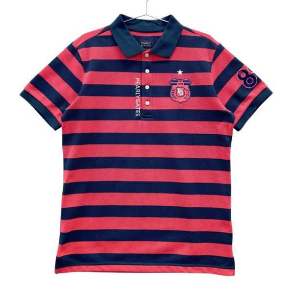 【美品】【6】PEARLY GATES ボーダー ゴルフウェア ワッペン メンズ PEARLY GATES パーリーゲイツ 半袖ポロシャツ ワッペン ボーダー柄