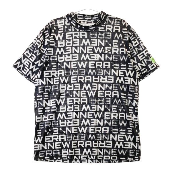 サイズ：XL NEW ERA ニューエラ  半袖モックネックTシャツ 総柄 ブラック系 [240101422664] ゴルフウェア メンズ ストスト NEW ERA ニューエラ 半袖モックネックTシャツ 総柄 ブラック系