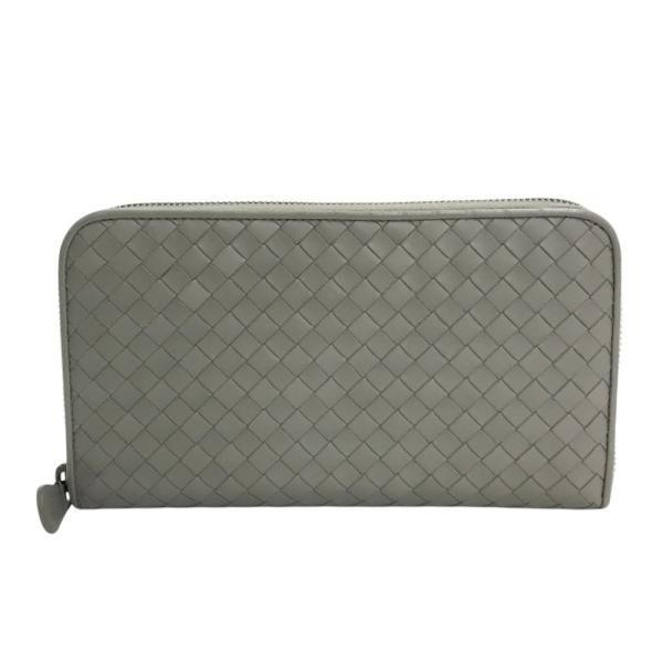 ボッテガヴェネタ　折り財布　レザー　グレー　イントレチャート　ラウンドファスナー BOTTEGA VENETA ボッテガ ヴェネタ 財布 ラウンドファスナー イントレ