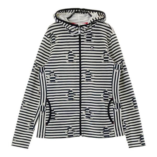 サイズ：L MUNSING WEAR マンシングウェア  長袖ジップパーカー ボーダー柄 ブラック系 [240101437159] ゴルフウェア レディース ストスト MUNSING WEAR マンシングウェア 長袖ジップパーカー ボーダー柄