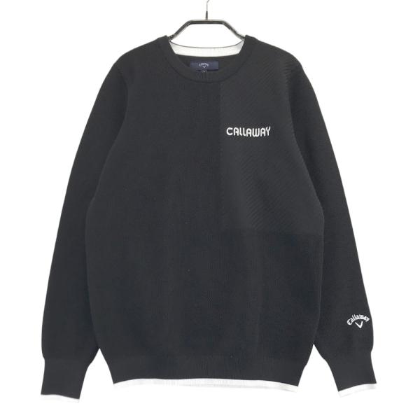 サイズ：L CALLAWAY キャロウェイ  ニットセーター  ブラック系 [240101440574] ゴルフウェア レディース ストスト Callaway 【超美品】キャロウェイ ニットパーカー 黒×白