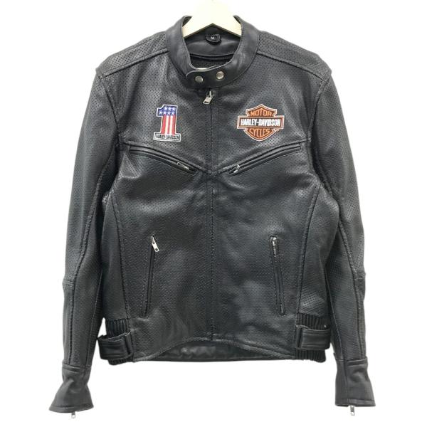 c*y様 ハーレーダビッドソン 半袖パンチング 牛革レザージャケット メンズMサ HARLEY DAVIDSON ハーレーダビッドソン パンチング レザージャケット