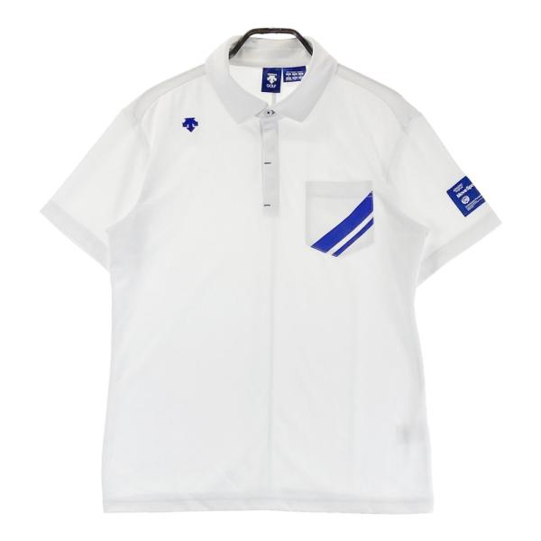 サイズ：O DESCENTE GOLF デサントゴルフ  半袖ポロシャツ プリント  ホワイト系 [240101443812] ゴルフウェア メンズ ストスト DESCENTE GOLF デサントゴルフ 半袖ポロシャツ ホワイト系 O
