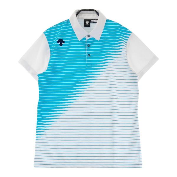 サイズ：XO DESCENTE GOLF デサントゴルフ  半袖ポロシャツ 総柄 ホワイト系 [240101478995] ゴルフウェア メンズ ストスト サイズ：XO DESCENTE GOLF デサントゴルフ 半袖ポロシャツ 総柄