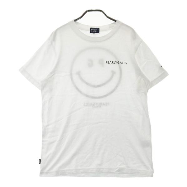 サイズ：5 PEARLY GATES パーリーゲイツ  半袖Tシャツ プリント ニコちゃん  ホワイト系 [240101444136] ゴルフウェア メンズ ストスト PEARLY GATES パーリーゲイツ 半袖Tシャツ プリント ニコちゃん