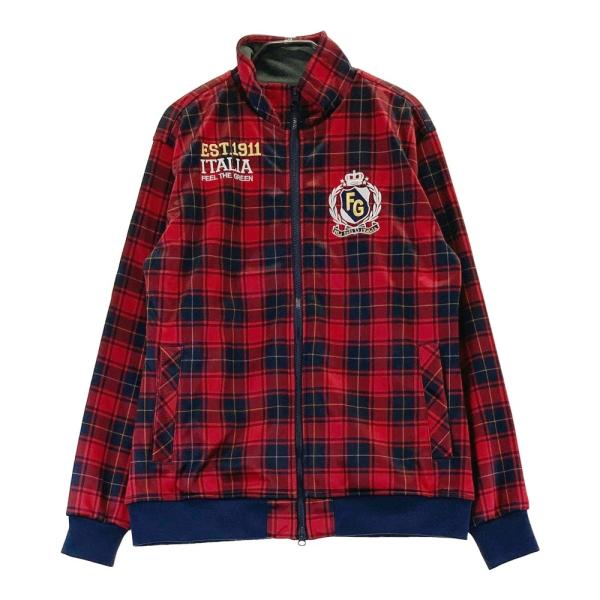 サイズ：L FILA GOLF フィラゴルフ  裏起毛 ジップジャケット チェック柄 レッド系 [240101415133] ゴルフウェア メンズ ストスト サイズ：L FILA GOLF フィラゴルフ 裏起毛 ジップジャケット