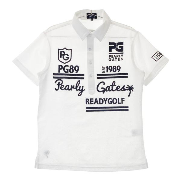 未使用級　パーリーゲイツ　半袖　ポロシャツ　ロゴ刺繍　シアサッカー　春夏　L〜 PEARLY GATES パーリーゲイツ 半袖ポロシャツ シアサッカー ホワイト系