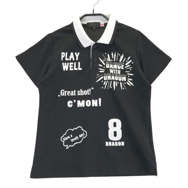 サイズ：2 DANCE WITH DRAGON ダンスウィズドラゴン  半袖ポロシャツ バック刺繍 刺繍 ブラック系 [240001228602] ゴルフウェア レディース ストスト DANCE WITH DRAGON ダンスウィズドラゴン 半袖ポロシャツ