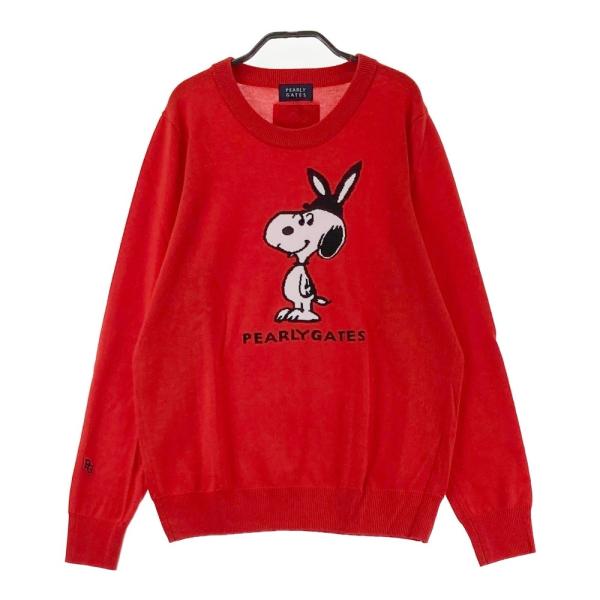サイズ：1 PEARLY GATES パーリーゲイツ PEANUTS ニットセーター スヌーピー  レッド系 [240101474800] ゴルフウェア レディース ストスト PEARLY GATES パーリーゲイツ ×PEANUTS ニットセーター