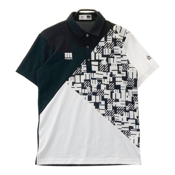 サイズ：M MUNSING WEAR マンシングウェア  半袖ポロシャツ 総柄 ブラック系 [240101460771] ゴルフウェア メンズ ストスト MUNSING WEAR マンシングウェア 柄切替 半袖ポロシャツ ブラック
