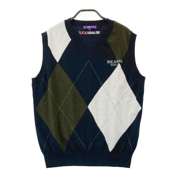 サイズ：L BEAMS GOLF ビームスゴルフ  ニットベスト カシミア混 総柄 ネイビー系 [240101468543] ゴルフウェア メンズ ストスト BEAMS GOLF ビームスゴルフ ニットベスト カシミア混 総柄