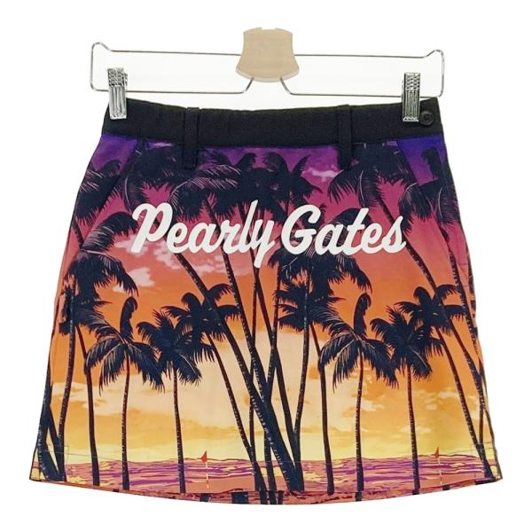 新品タグ付き PEARLY GATES ヤシの木プリントスカート M PEARLY GATES パーリーゲイツ スカート ヤシの木プリント オレンジ系