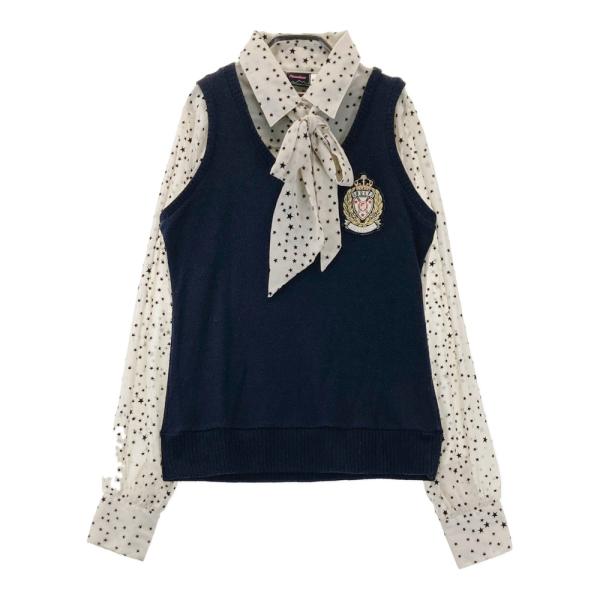 RUSSELUNO ラッセルノ レイヤード風 ニットベスト 長袖シャツ ドット柄