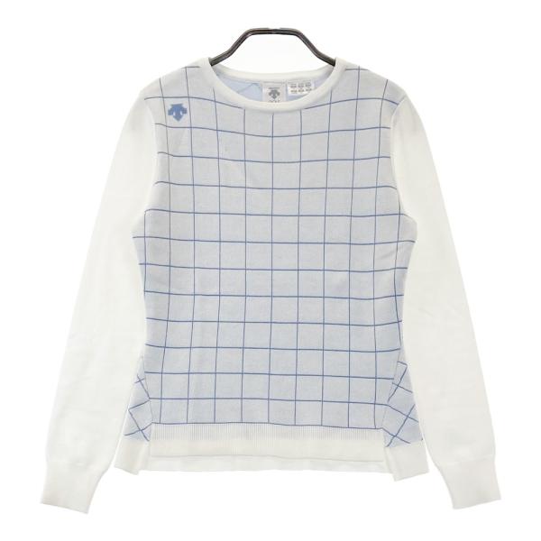 DESCENTE GOLF デサントゴルフ ; ニットセーター チェック柄 ホワイト