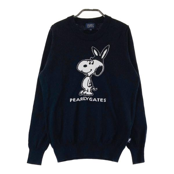 サイズ：1 PEARLY GATES パーリーゲイツ PEANUTS ニットセーター スヌーピー  ネイビー系 [240101474801] ゴルフウェア レディース ストスト PEARLY GATES パーリーゲイツ PEANUTS ニットセーター