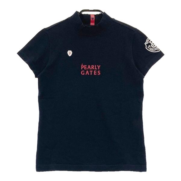 サイズ：0 PEARLY GATES パーリーゲイツ  モックネック 半袖Tシャツ プリント  ネイビー系 [240101477258] ゴルフウェア レディース ストスト PEARLY GATES パーリーゲイツ モックネック 半袖Tシャツ