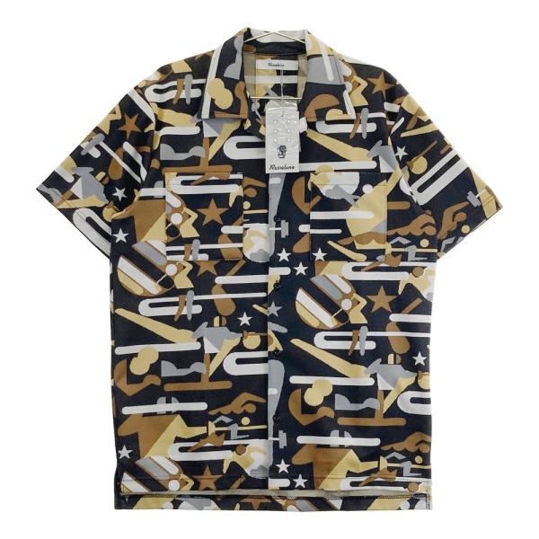 美品　RUSSELUNO ラッセルノ　メンズ　総柄　半袖シャツ　4 新品】RUSSELUNO ラッセルノ 半袖シャツ 総柄 ブラック系 5