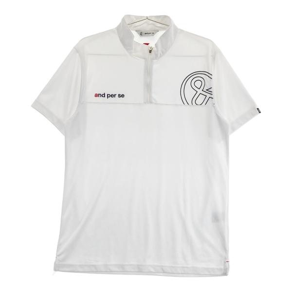 サイズ：L AND PER SE アンパスィ  ハーフジップ 半袖Tシャツ  ホワイト系 [240101487313] ゴルフウェア メンズ ストスト AND PER SE アンパスィ ハーフジップ半袖Tシャツ ホワイト系 L
