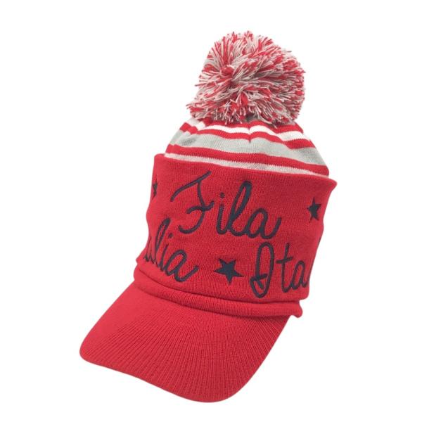 【美品】FILA GOLF フィラゴルフ  ニットキャップ ボンボン付 ボーダー柄 ピンク系 サイズ表記無 ゴルフウェア