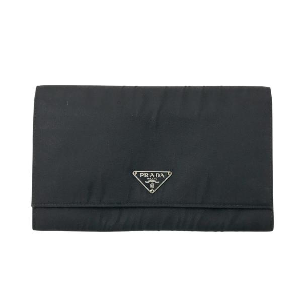PRADA　プラダ　ナイロン　レザー　二つ折り財布　ブラック　三角プレート　黒 PRADA - PRADA プラダ ナイロン レザー 二つ折り財布 ブラック