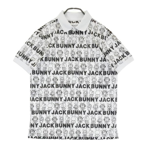 美品✨ジャックバニー ドラみちゃん　花　半袖ポロシャツ L 総柄　白　メンズ Jack Bunny!! ジャックバニー×ドラえもん 半袖ポロシャツ 黒×白