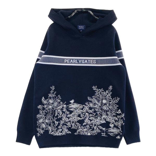 サイズ：1 PEARLY GATES パーリーゲイツ ; ニットパーカー 花刺繍  ネイビー系 [240101488518] ゴルフウェア レディース ストスト PEARLY GATES パーリーゲイツ ; ニットパーカー 花刺繍 ネイビー