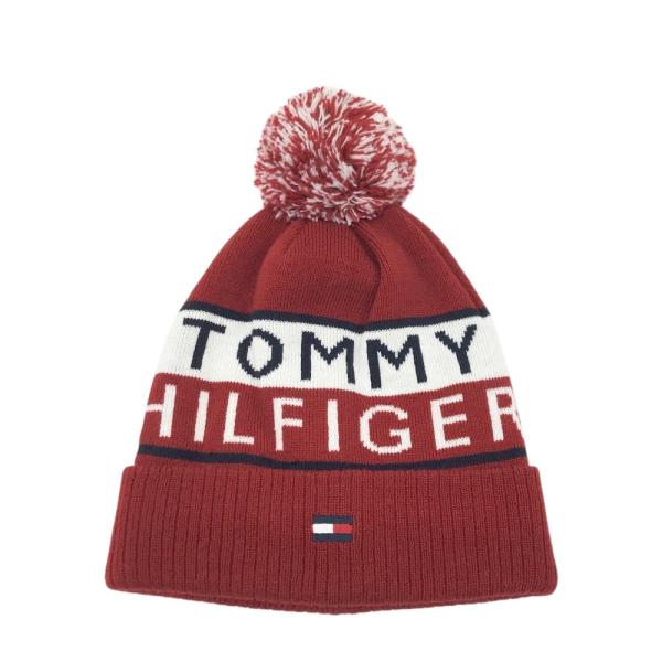 TOMMY HILFIGER GOLF トミー ヒルフィガーゴルフ  ニット帽 ボンボン付き  レッド系 F ゴルフウェア