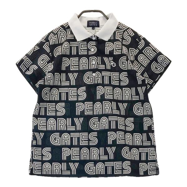 サイズ：0 PEARLY GATES パーリーゲイツ 2022年 半袖ポロシャツ ロゴ総柄 ブラック系 [240101490395] ゴルフウェア レディース ストスト PEARLY GATES パーリーゲイツ 2022年 半袖ポロシャツ ロゴ総柄