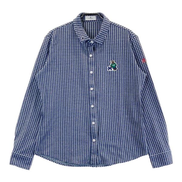 【未使用品】Munsingwear ストライプ ゴルフシャツ L タグ付き MUNSING WEAR マンシングウェア 長袖シャツ チェック柄 ネイビー系 L