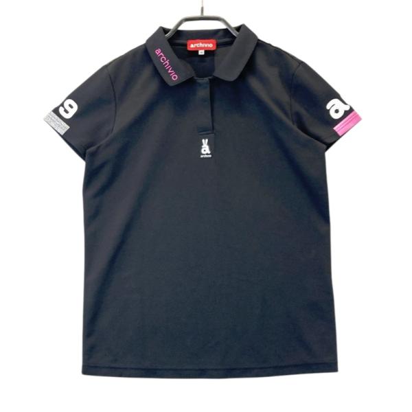 【美品】アルチビオレディース 半袖ポロシャツ 36（S）黒ブラック ロゴ入り 美品】アルチビオレディース 半袖ポロシャツ 36（S）黒ブラック