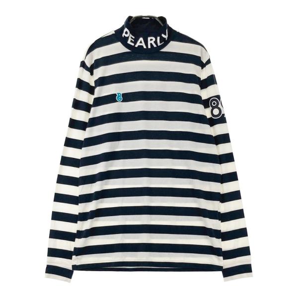 サイズ：5 PEARLY GATES パーリーゲイツ  ハイネック 長袖Tシャツ ボーダー柄 グリーン系 [240101488778] ゴルフウェア メンズ ストスト PEARLY GATES パーリーゲイツ ハイネック 長袖Tシャツ ボーダー