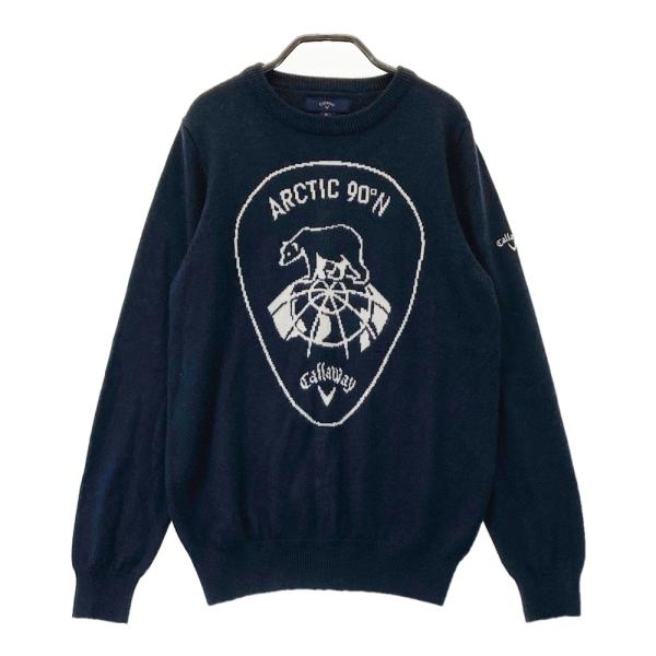 サイズ：M CALLAWAY キャロウェイ  ウール混 長袖ニットセーター  グレー系 [240101471087] ゴルフウェア レディース ストスト サイズ：M CALLAWAY キャロウェイ ウール混 長袖ニットセーター