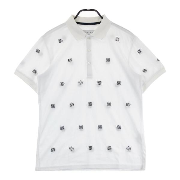 【美品】St ANDREWS セントアンドリュース 総柄半袖ポロシャツ ロゴ刺繍 ST ANDREWS セントアンドリュース 半袖ポロシャツ 刺繍 ロゴ柄