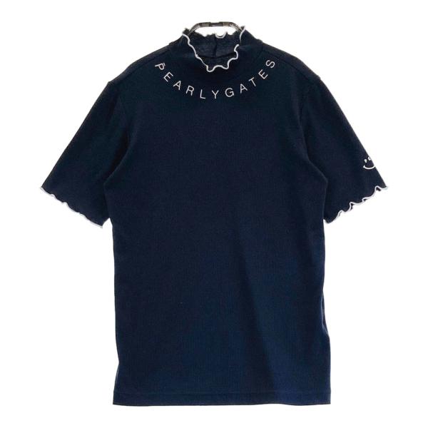 サイズ：1 PEARLY GATES パーリーゲイツ 2025年モデル ハイネック 半袖Tシャツ ニコちゃん  ブラック系 [240101504255] ゴルフウェア レディース ストスト PEARLY GATES パーリーゲイツ 2025年モデル リブハイネック 半袖