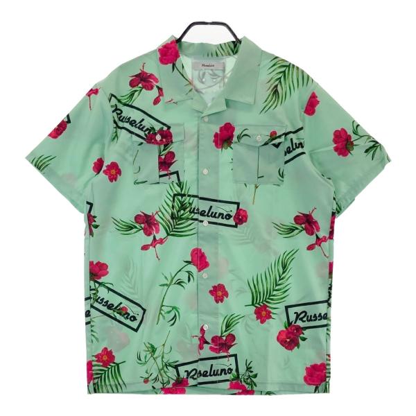 美品　RUSSELUNO ラッセルノ　メンズ　総柄　半袖シャツ　4 新品】RUSSELUNO ラッセルノ 半袖シャツ ロゴ×総柄 グリーン系 6