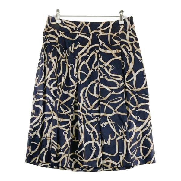 BURBERRY バーバリー シルク プリーツスカート 総柄 ブラック系 38