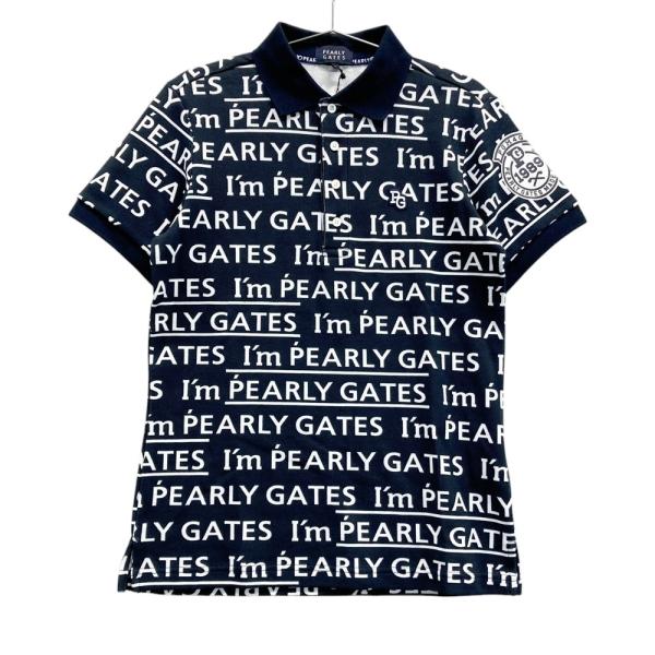 美品✨パーリーゲイツ 半袖ポロシャツ ワッペン ロゴ総柄 ネイビー 6(XL) 美品】PEARLY GATES パーリーゲイツ 半袖ポロシャツ ワッペン